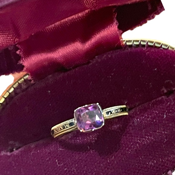 Antique Jewelry - Antique Georgian Mourning enameled ring 1773 Authentic Purple paste 18k …